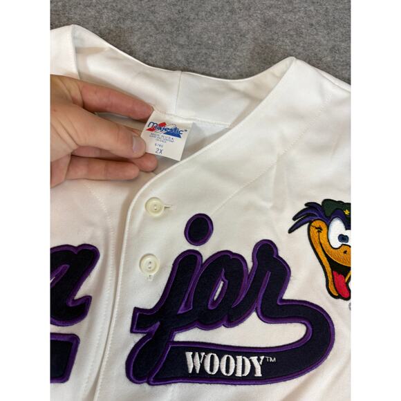 VINTAGE Majestic Major Woody Baseball Jersey Mens 2X White Athleisure Sports - Picture 7 of 7